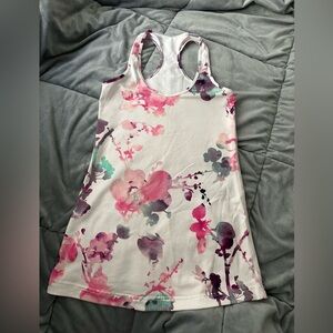 LULULEMON White Purple Pink Blurred Blossoms Floral Print Racerback Tank Top